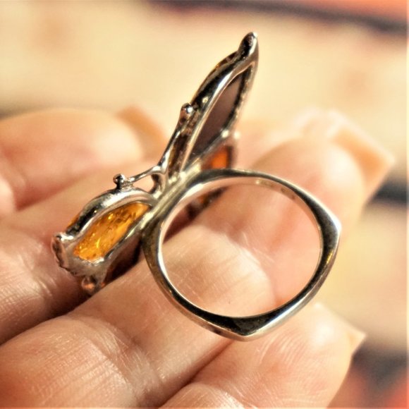 BALTIC AMBER STERLING BUTTERFLY RING SIZE 7.75 GIFT FOR WOMEN - Picture 9 of 13